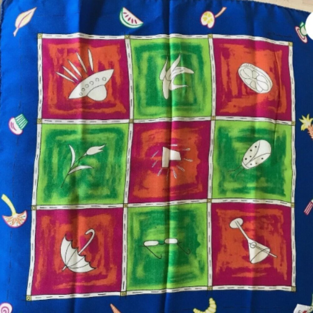 Symphony Silk Scarf Vibrant Whimsical Print Colorful geometric + novelty  print